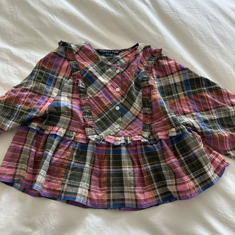 Veronica Beard Plaid Long Sleeve Top
